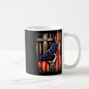 God Jesus Cross Behind American Flag Patriotic 4th Coffee Mug