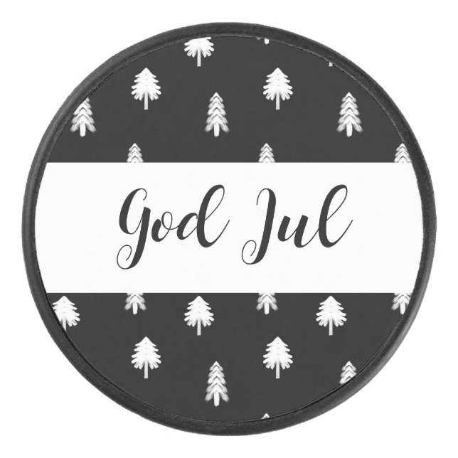 God Jul Christmas Scandinavian black pattern gift Hockey Puck (Front)