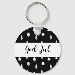 God Jul Christmas Scandinavian black pattern gift Key Ring