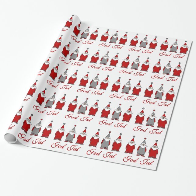 God Jul/Cute Funny Tomten Wrapping Paper (Unrolled)