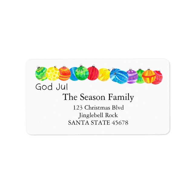 God Jul handpainted watercolor label (Front)
