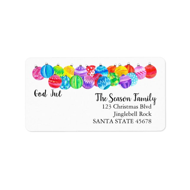 God Jul handpainted watercolor label (Front)