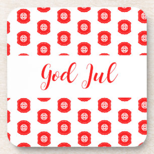 God Jul Merry Christmas Scandinavian pattern gift Coaster