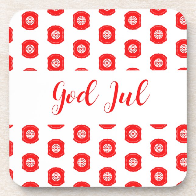 God Jul Merry Christmas Scandinavian pattern gift Coaster (Front)