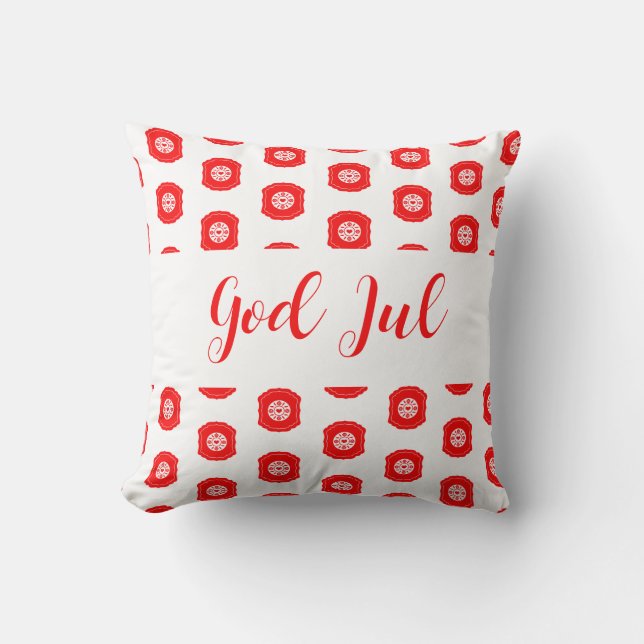 God Jul Merry Christmas Scandinavian pattern gift Cushion (Front)