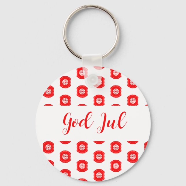 God Jul Merry Christmas Scandinavian pattern gift Key Ring (Front)