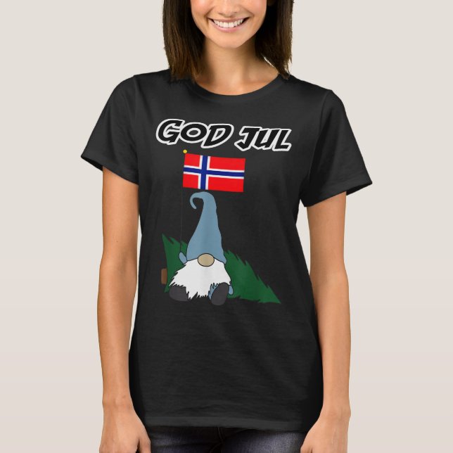 God Jul Norwegian Gnome Merry Christmas Norway Tee (Front)