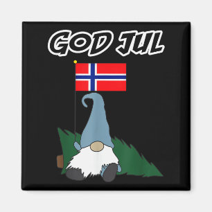 God Jul Norwegian Gnome Merry Christmas Norway Tee Magnet