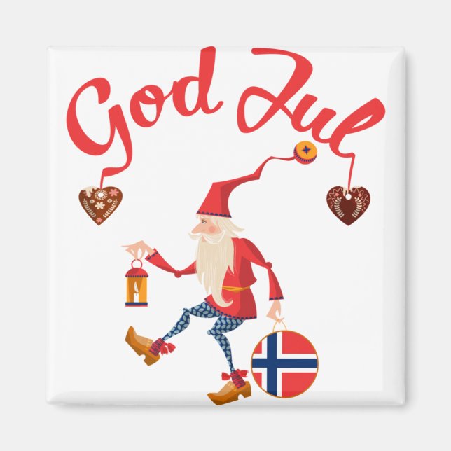 God jul norwegian merry christmas norway tomte gno magnet (Front)