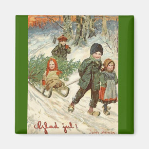"God Jul!" or Tiny Children in the Snow Magnet