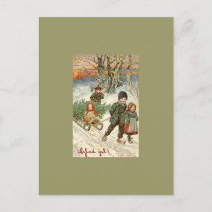 "God Jul!" or Tiny Children in the Snow Postcard