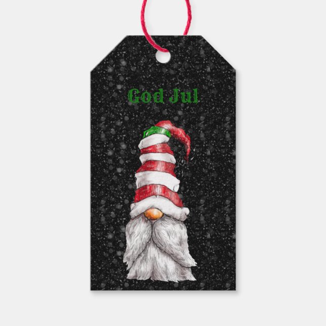 God Jul Red Gnome  Gift Tags (Front)