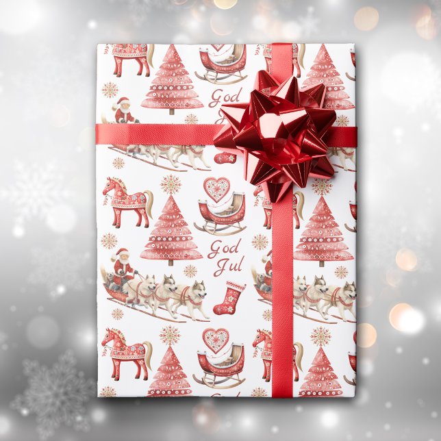 God Jul Scandinavian Images Holiday Wrapping Paper (Creator Uploaded)
