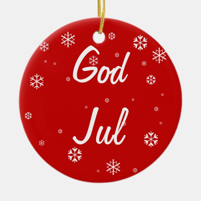 God Jul Snowflakes Ceramic Ornament (Front)