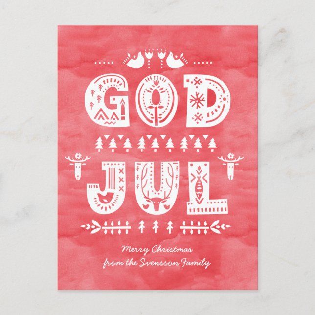 God Jul Swedish Christmas Card Scandi Style Script (Front)