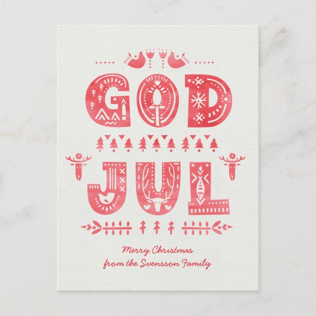 God Jul Swedish Christmas Card Scandi Style Script (Front)