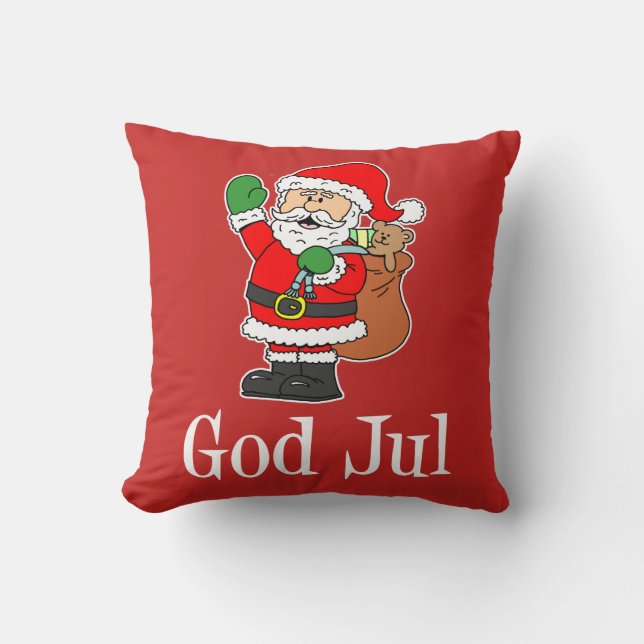 God Jul Swedish Christmas Santa Cushion (Front)