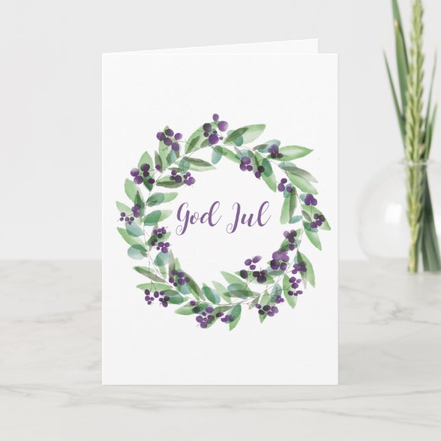 God Jul, Swedish Christmas Wreath Holiday Card (Front)