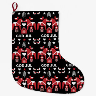 God Jul Swedish Folk Art    Small Christmas Stocki Large Christmas Stocking