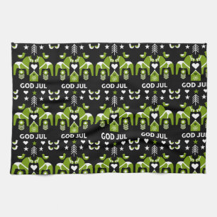 God Jul Swedish Folk Art Tea Towel