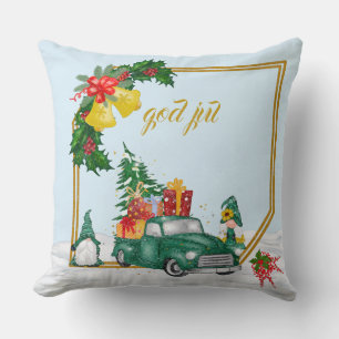 God Jul Swedish Gnomes Green Couple  Cushion
