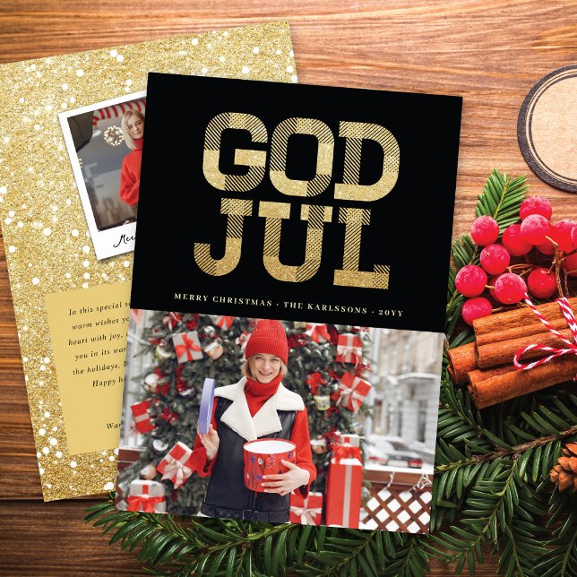God Jul Swedish Merry Christmas Stylish Typography Holiday Card (Creator Uploaded)