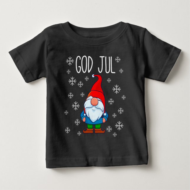 God Jul, Swedish Tomte Gnome, Scandinavian Merry Baby T-Shirt (Front)
