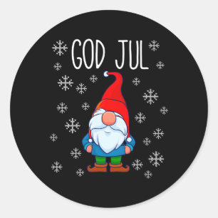 God Jul Swedish Tomte Gnome Scandinavian Merry Classic Round Sticker