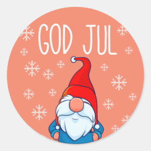 God Jul, Swedish Tomte Gnome, Scandinavian Merry Classic Round Sticker