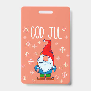God Jul, Swedish Tomte Gnome, Scandinavian Merry ID Badge