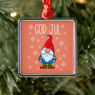 God Jul, Swedish Tomte Gnome, Scandinavian Merry Metal Ornament