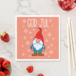 God Jul, Swedish Tomte Gnome, Scandinavian Merry Napkin
