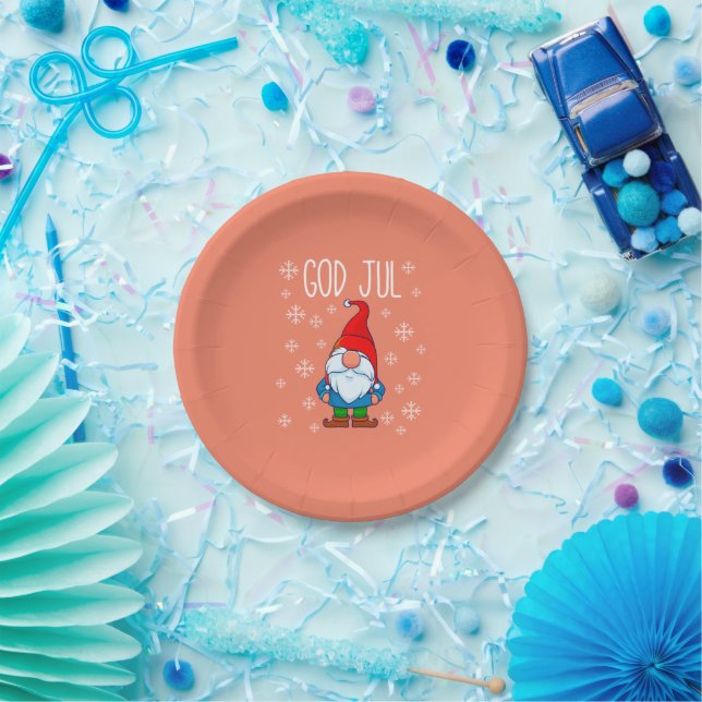 God Jul, Swedish Tomte Gnome, Scandinavian Merry Paper Plate (Party)