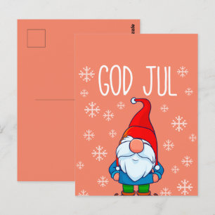 God Jul, Swedish Tomte Gnome, Scandinavian Merry Postcard