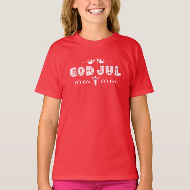 God Jul Swedish Ugly Christmas Scandinavian Script T-Shirt (Front)