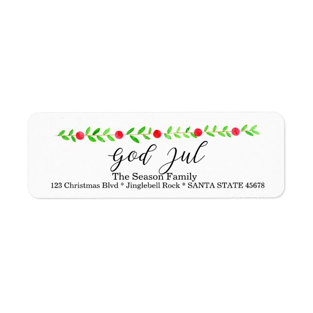 God Jul, watercolor Christmas banner Return Address Label (Front)