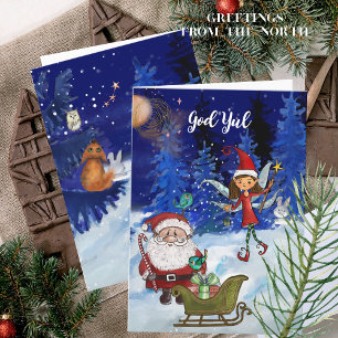 God Jul Whimsical Julenisse Fairy & Santa Magical Holiday Card