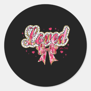 God Loved The World Hearts Bow Christian Valentine Classic Round Sticker