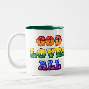 "God Loves All" LGBTQIA+/Queer Christian Pride Two-Tone Coffee Mug