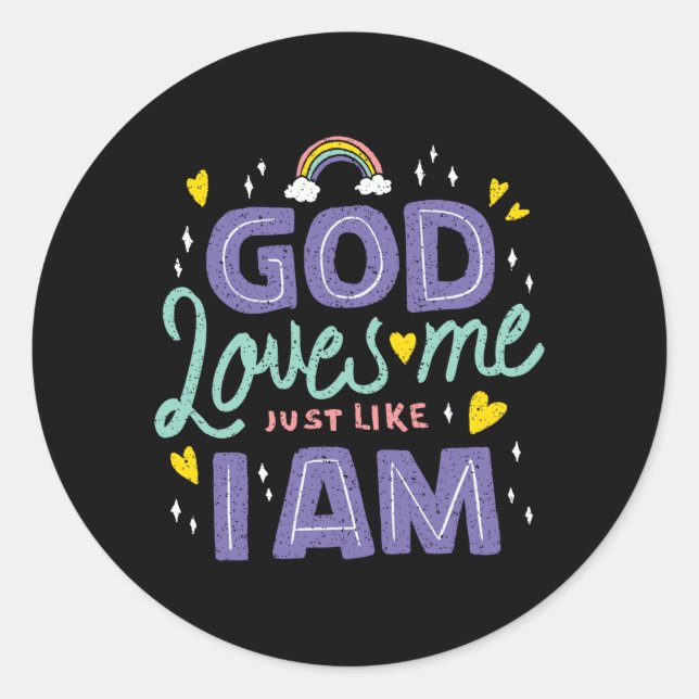 God loves me classic round sticker (Front)