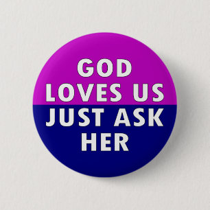 God loves us 6 cm round badge