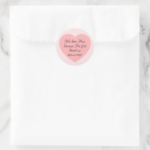 God Loves You Bible Verse Pinkish Red Heart Simple Classic Round Sticker