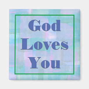 God Loves You Blue 2 Inch Square Magnet