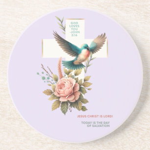 God Loves You Cross and Bird Design Coaster