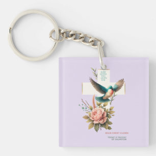 God Loves You Cross and Bird Design Key Ring