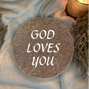 God Loves You Glitter Custom Text Christian Gift Classic Round Sticker
