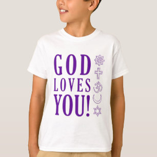GOD LOVES YOU + World Religions Symbols T-Shirt