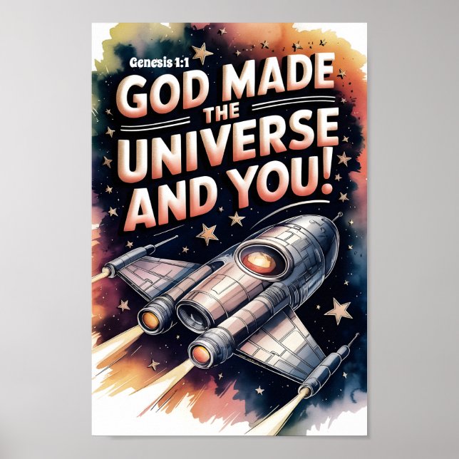 God Made the Universe Christian Nursery kids Poster (Front)