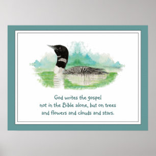 God &Nature Quote, Watercolor Loon Wilderness Poster