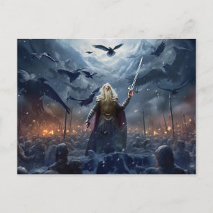 God Odin leads Einherjer Warrior of Asgards  Postcard